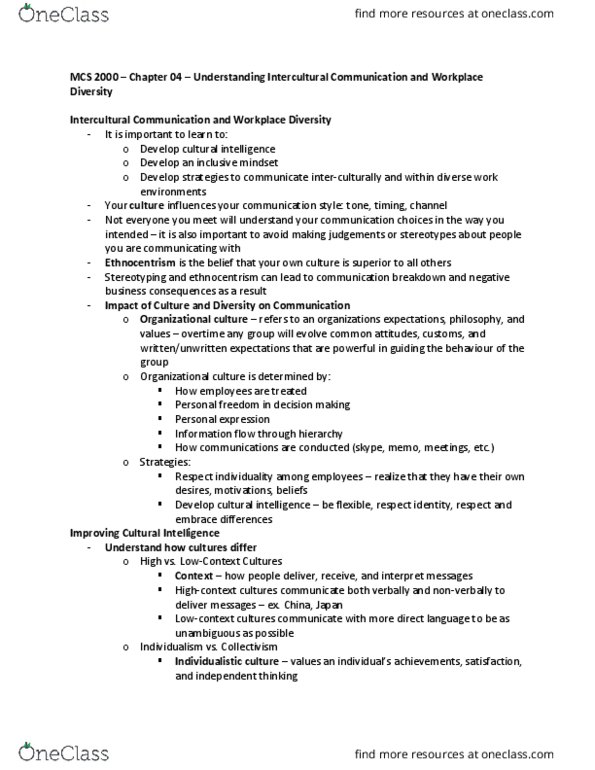 MCS 2000 Chapter Notes - Chapter 04 & 06: Cultural Intelligence, Decision-Making, Stereotype thumbnail